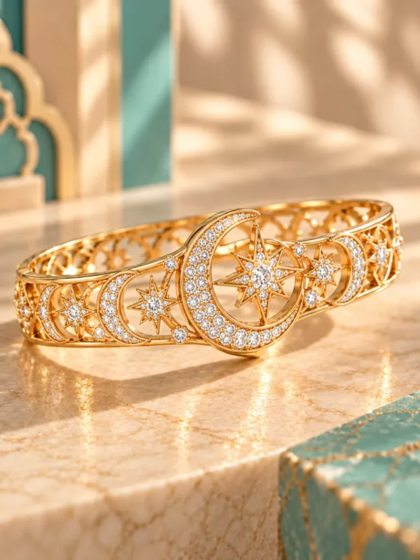 Gold plated crescent and star bangle
